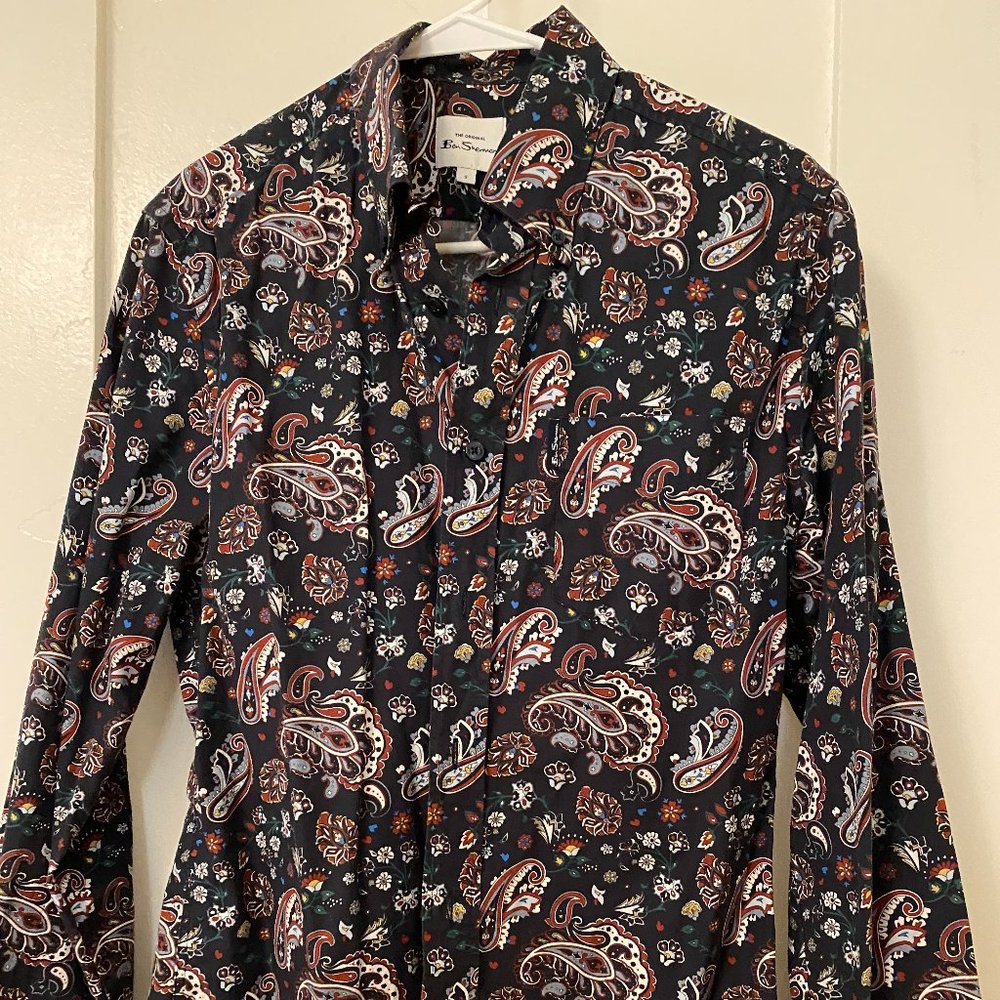 Ben Sherman LONG-SLEEVE MULTI-COLOR PAISLEY SHIRT - DARK NAV